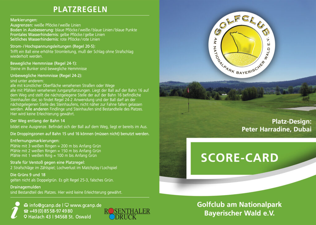 Golfclub am Nationalpark Bayrischer Wald e.V. - Scorekarte
